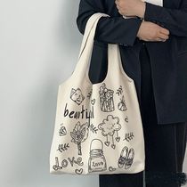 Bag female 2021 New ins canvas bag female students Korean version of large capacity shoulder bag Joker Bag tote bag