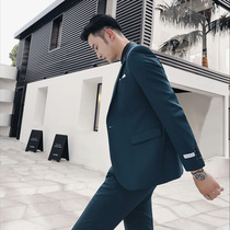 Yuppie Street mens suit suit trend business casual dress dark green suit jacket three-piece set
