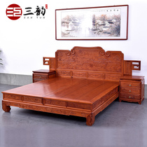 Sanyun mahogany furniture Burma pear solid wood flowers and birds high and low bed bedroom classical carved bed bed bed combination
