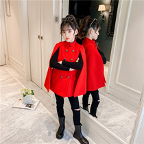 Girls woolen coat 2020 new New Year children Girl Western style red cloak childrens woolen coat tide