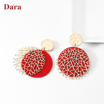 Della 925 silver needle geometric red earrings 2021 New Tide advanced sense Net red French temperament ear ornaments Joker