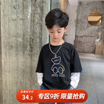 Childrens clothing boys fake two-piece long sleeve T-shirt tide big children spring and autumn coat 2021 new childrens cotton base shirt