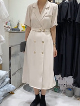 Summer new large size short sleeve suit dress female fat mm200 kg Korean loose age reduction small black dress