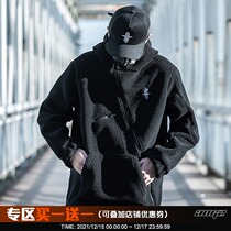 AOGZ National Tide brand suede Lamb hair jacket mens autumn and winter hooded velvet padded padded coat function couple coat