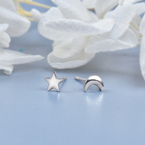 S925 sterling silver asymmetric mini star moon earrings simple personality sweet star moon earrings versatile ear accessories