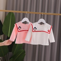 2022 Spring Dress New Girl Dress Long Sleeve T Shirt Pure Cotton College Wind Female baby hit undershirt baby blouse foreign air