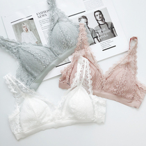 Japanese mulberry silk without steel ring thin underwear sexy hollow lace French triangle cup silk bra