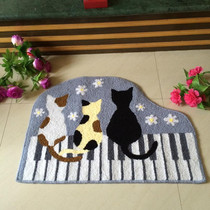 Pianist with carpet black and white gray cat Bed front mat Cute 3 kittens Non-slip bedroom doormat