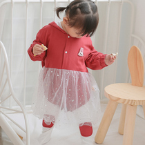 Female Baby Autumn Clothing Bag Farting Khaclothes Two Pieces Korean Version Ocean Gas Newborn Triangle Climbing Female Baby Out Clothes Tide