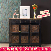 New Chinese style retro old side cabinet Southeast Asian style furniture Thai solid elm shoe cabinet shoe cabinet corridor partition cabinet
