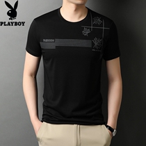  Playboy Mulberry silk T-shirt mens short-sleeved Korean slim-fit ice silk half-sleeved T-shirt casual mens top clothes thin t