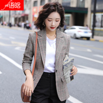 Plaid small blazer womens autumn Korean version of the British style quality short section small net red single-piece top suit