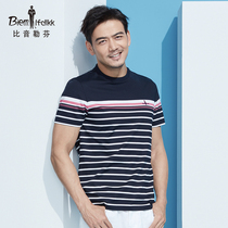 Biyin Lefen spring and summer slim stripe mens top short-sleeved T-shirt fashion