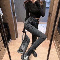 Black gray jeans women 2021 autumn and winter New Korean design sense high waist tight elastic pencil ankle-length pants