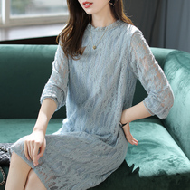 Bo Shi Li lace hollow dress female long temperament elegant lace dress 2021 autumn new skirt tide