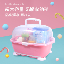 Baby bottle storage box drain rack large baby tableware storage box milk bottle drying storage box with cover dustproof