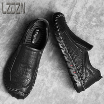 Spring sports leather shoes European station mens shoes casual board shoes trendy shoes all-match cowhide spring pedal lazy