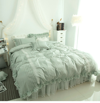 Korean ins Princess Wind Cotton Four Piece Set Cotton Simple Lace quilt cover Bed Skirt 1 8m Bedding