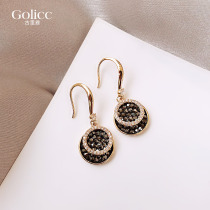 Round black drill earrings high - sensitive ear crash 2022 new tide fashion with red temperament ear