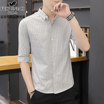 Fugui 2021 New Stripe sleeve shirt men slim trend handsome Half sleeve shirt men thin dress