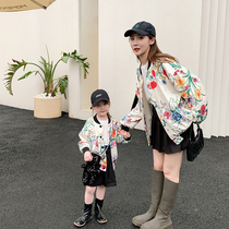 High-end parent-child clothing 2021 autumn new spring and autumn coat female childrens clothing female Korean personalized print coat