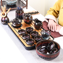 Lingsheng Kiln becomes Tianmu glaze Complete set of Kung Fu tea sets Jun Kiln Jianzhan Ceramic Teapot Teacup Tea tray Household set