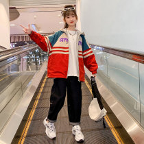 Girls spring clothing jacket 2022 new foreign air CUHK child blouses girl trendy spring and autumn children with hood windsuit