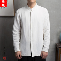 Spring and autumn mens ancient youth linen shirt jacket casual Chinese style cotton and linen mens Hanfu Zen clothes