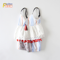 Ethnic style 0-1-3 years old child girl baby suspender skirt shorts set female baby Summer clothes summer Foreign style 4