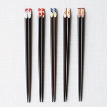 Blue Lotus wooden chopsticks Japanese chopsticks pointed and wind log printing chopsticks wooden home creative cute
