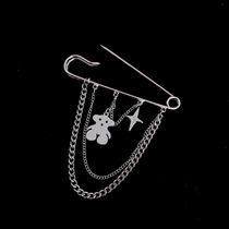 Bear chain brooch Net red ins Joker personalized pin suit accessories design sense clothes accessories anti-light