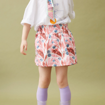 Pear small leisure childrens clothing female pink printed flower buds high waist shorts culottes