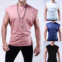 Summer t-shirt breathable cotton collarless vest Waistcoat Mens fitness suit top Casual sports T-shirt fashion vest sleeveless