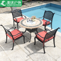 Sunshine outdoor leisure cast aluminum table and chair five-piece combination courtyard garden balcony iron marble round table chair