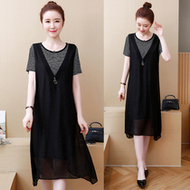 Big code Women in summer dress Fat mm Belly Straight Silo Dress and Fat Sister Minus age Belly Fake Two Dresses