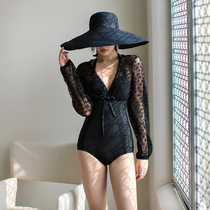 Korean one-piece swimsuit slimming belly belly Conservative steel support small breasts gather student blouse fairy fan sexy ins style