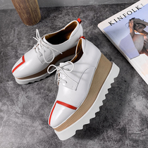 Womens shoes 2021 new single shoes womens Joker thick bottom cake leather lace square head Korean version of slope heel casual shoes 4142