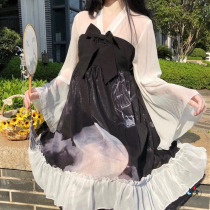 Net red Chinese style retro girl soft sister Lolita daily high waist bow long sleeve ruffle doll even