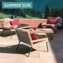 Nordic Outdoor Sofa Patio Balcony Casual Vines Chair Open-air Villa Garden Combine Three Pieces Solid Wood Furniture