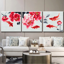 ABV old thirty-cross embroidery pure cotton precision printing large triple Chinese wind flower peony fish rich and more than