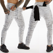 Elastic fitness pants Camo white sports pants Moisture-absorbing drawstring pants Multi-pocket zipper sports pants new casual pants