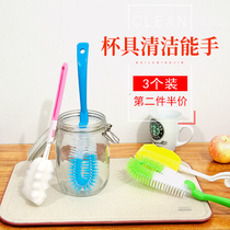 3 sets of long handle cup brush cleaning sponge shabu 360 degree rotating bottle teapot brush cup artifact cleaning set