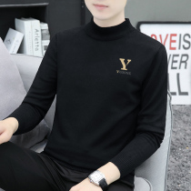 Mens middle collar sweater autumn winter trendy boys stitch sweatshirt sweaters with half-height collar pure color slats undershirt