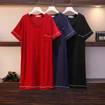 Fat Sister Sleeping Skirt Woman Summer Short Sleeve Big Code Loose Modale Pure Cotton Pyjamas Fat MM200 Catty Pregnant Woman Gats