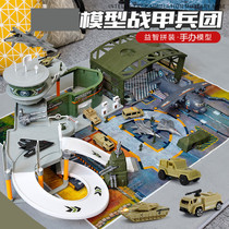 Childrens manual assembly parking lot Military base command building Military vehicle Baby boy Plane tank toy