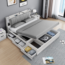 Storage bed 1 5 m bedroom bed modern simple high box pressure bed 1 8 m plate small apartment storage bed
