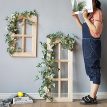 Chasing flowers (flower lattice windows) original photographic props wall decoration wall-mounted Nordic wind decorated wood windows emulated flower vines