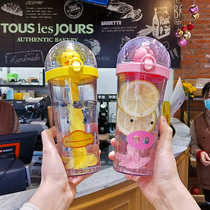 Cartoon Straw Water Cup Small Duck Manual Stirring Cups for men and women Students cute couple with hand mug