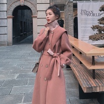 Sandro Tonali Navy wind wool coat womens autumn and winter Hepburn style medium long over-the-knee coat