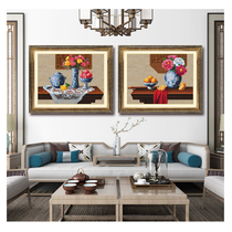 ABV Old three cross stitch precision printing cotton thread embroidery flower Chinese style blue and white peony rose peony